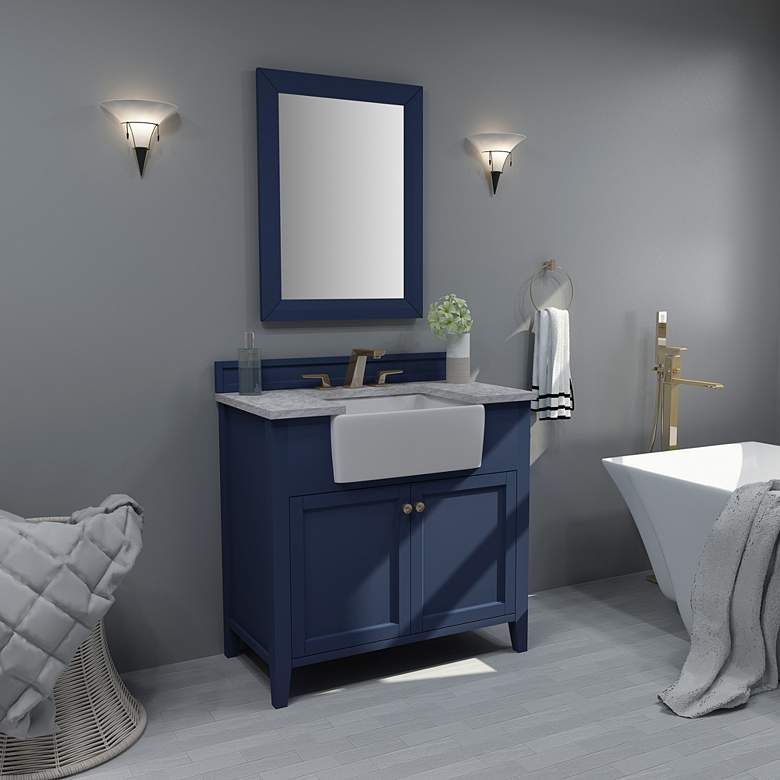 Image 1 Adeline Heritage Blue 36 inchW White Marble Single Sink Vanity in scene