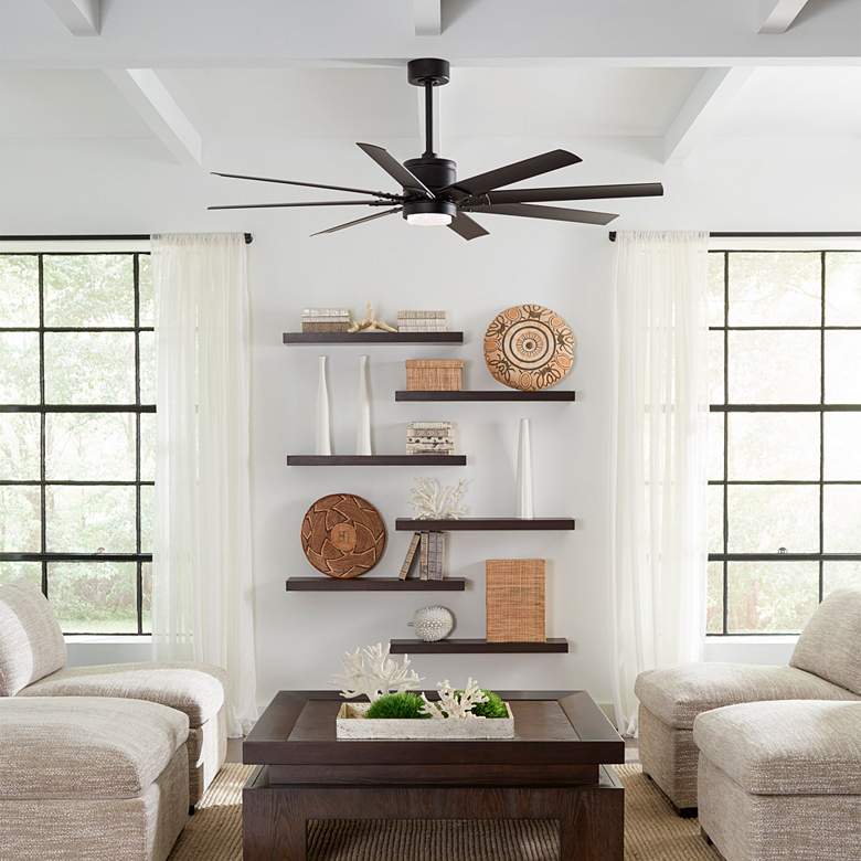 Image 1 66" Modern Forms Renegade Matte Black 3500K LED Wet Smart Ceiling Fan in scene