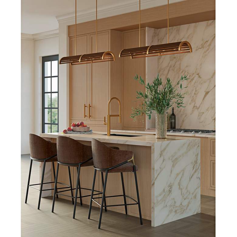 Image 1 Woodbine 42"W Brass and Chestnut 5-Light Island Chandelier in scene
