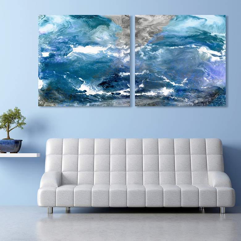 Image 1 Glistening Tide 76" Wide 2-Piece Glass Wall Art Set in scene