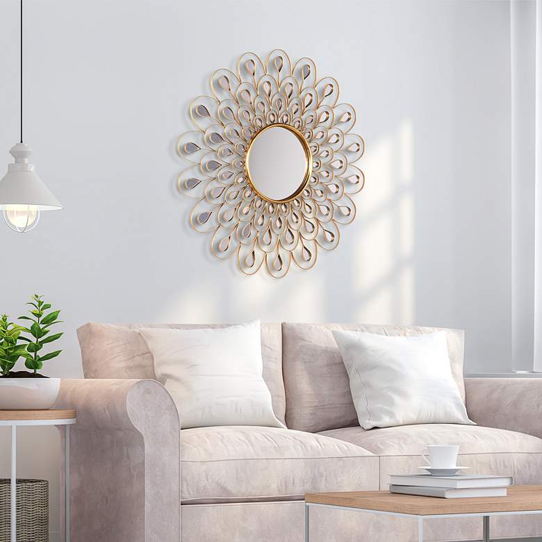 Image 1 Flower Burst Gold 36" Round Wall Mirror in scene