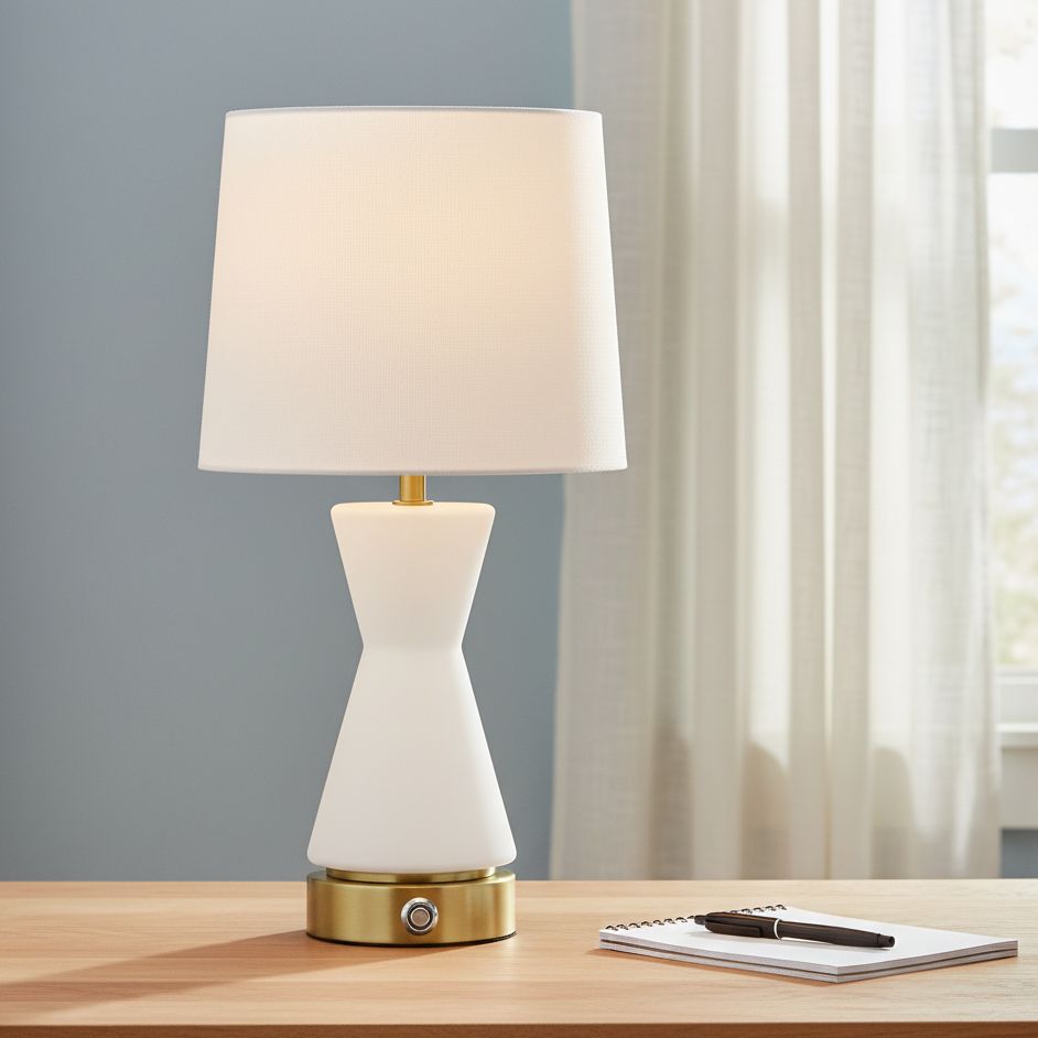 Image 1 Possini Euro Rommy 16"H White Glass Battery Powered Accent Table Lamp in scene