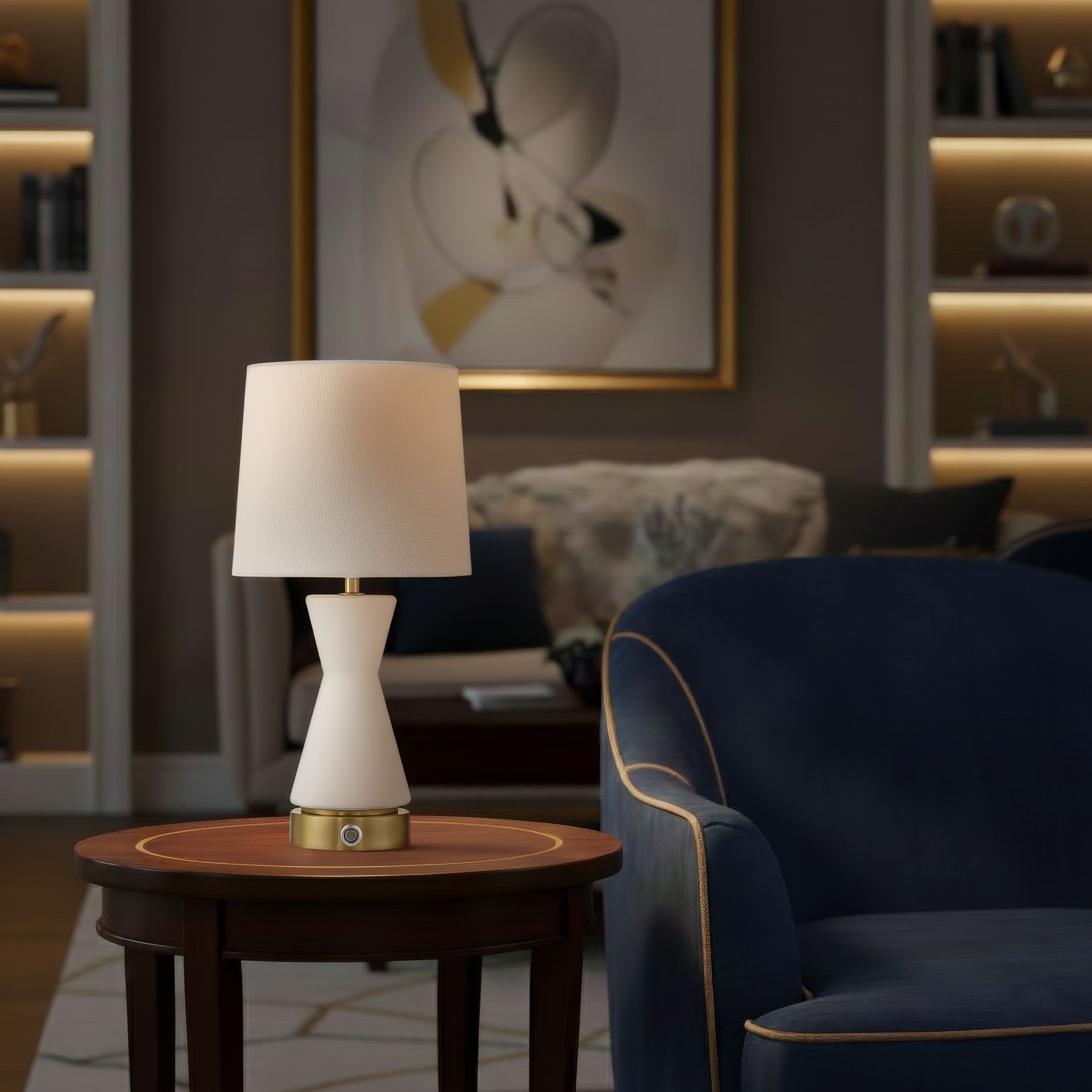 Possini Euro Rommy 16"H White Glass Battery Powered Accent Table Lamp in scene