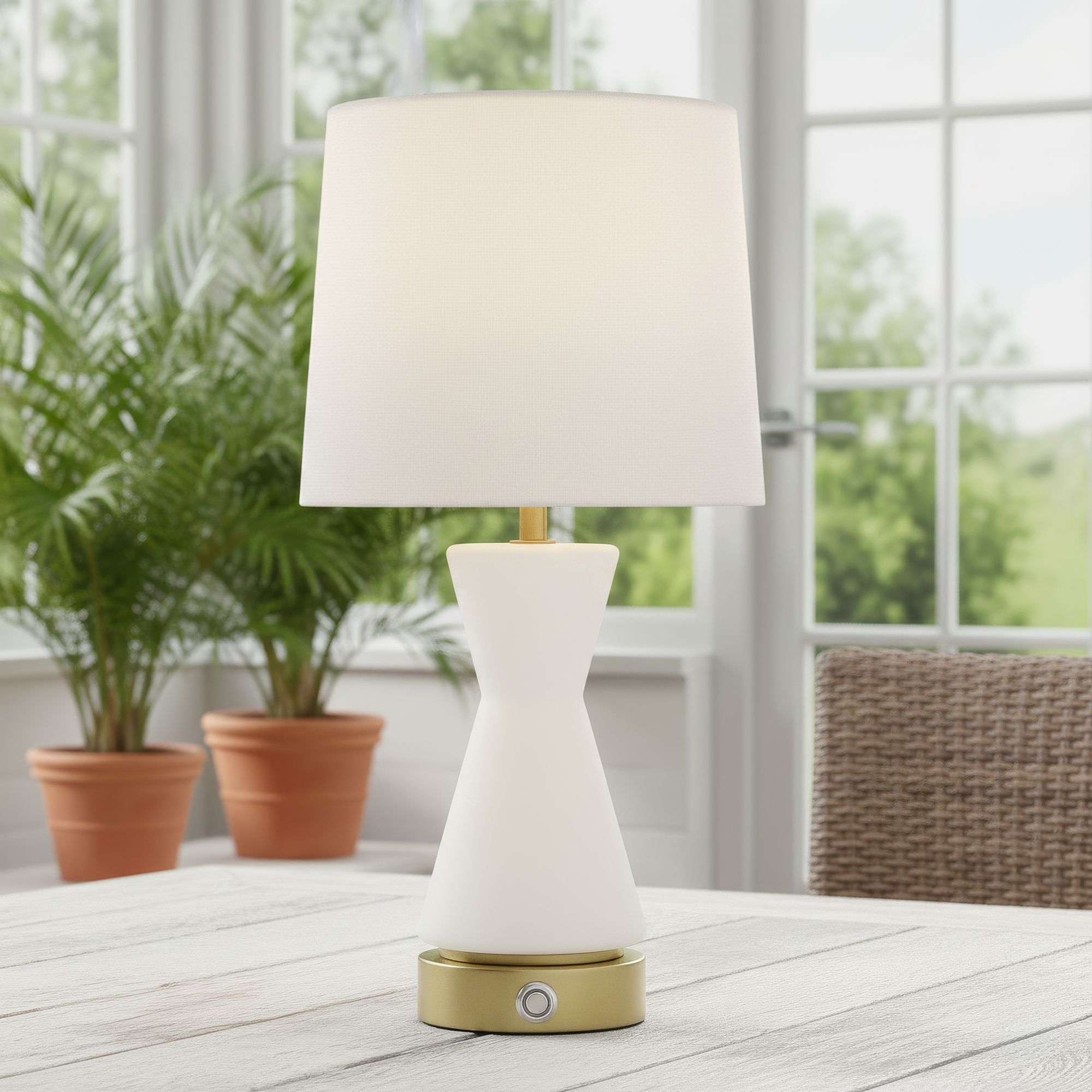 Possini Euro Rommy 16"H White Glass Battery Powered Accent Table Lamp in scene