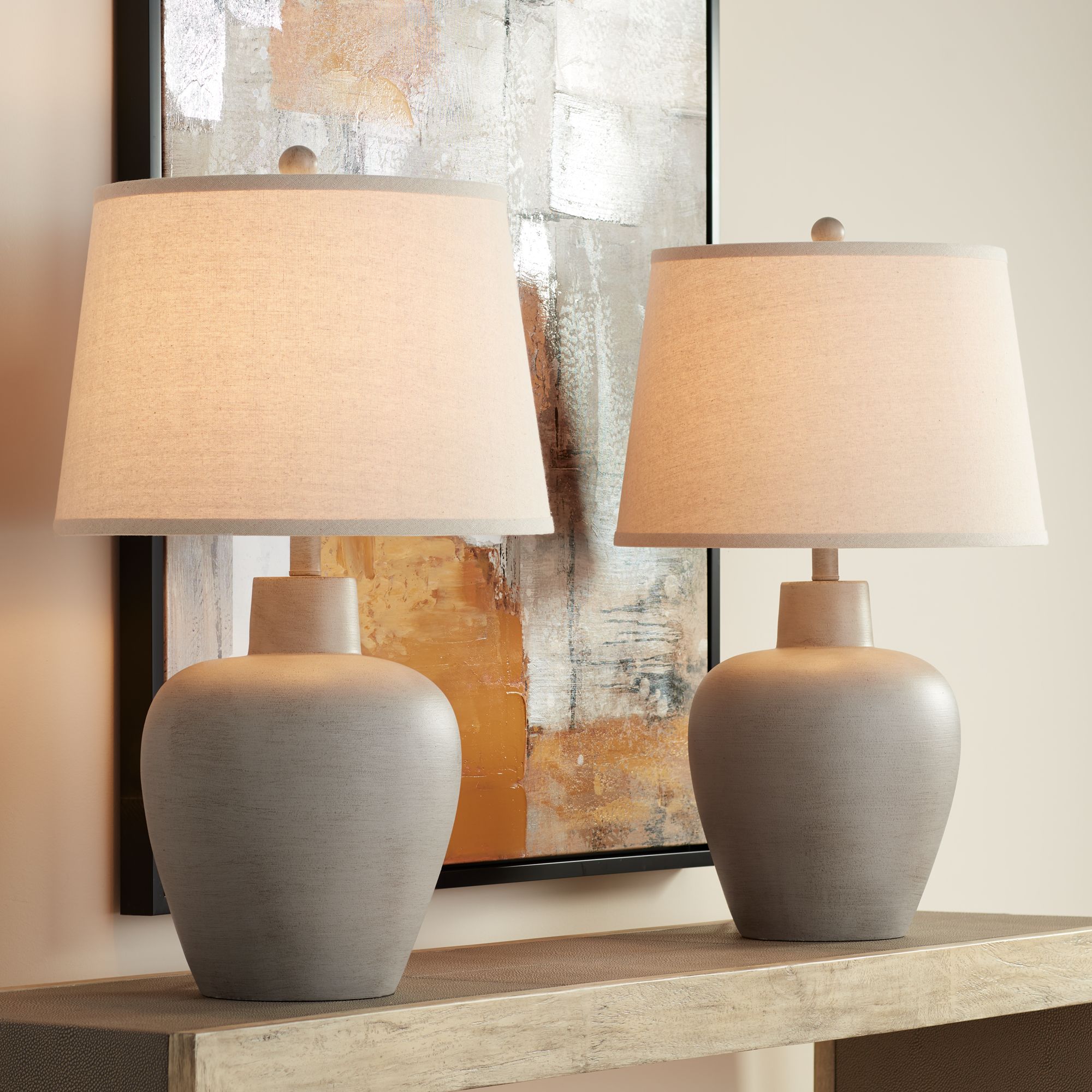 Crackled Table Lamp Ivory Tan 29 Ceramic French Country Reading Light New