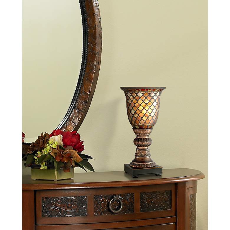 Image 1 Regency Hill 12" High Mosaic Amber and Brown Glass Uplight Accent Lamp in scene