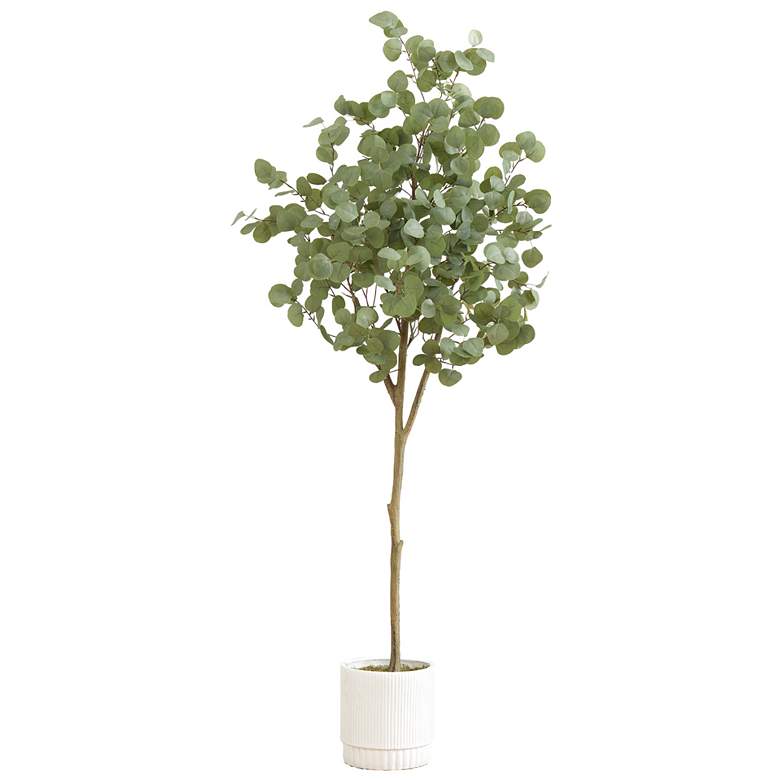 Image 1 6ft. Artificial Eucalyptus Tree with White Decorative Planter