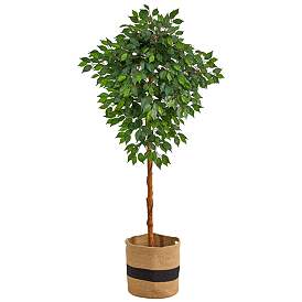 Image1 of 6ft. Artificial Ficus Tree with Handmade Jute & Cotton Basket