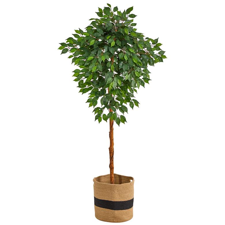 Image 1 6ft. Artificial Ficus Tree with Handmade Jute &#38; Cotton Basket