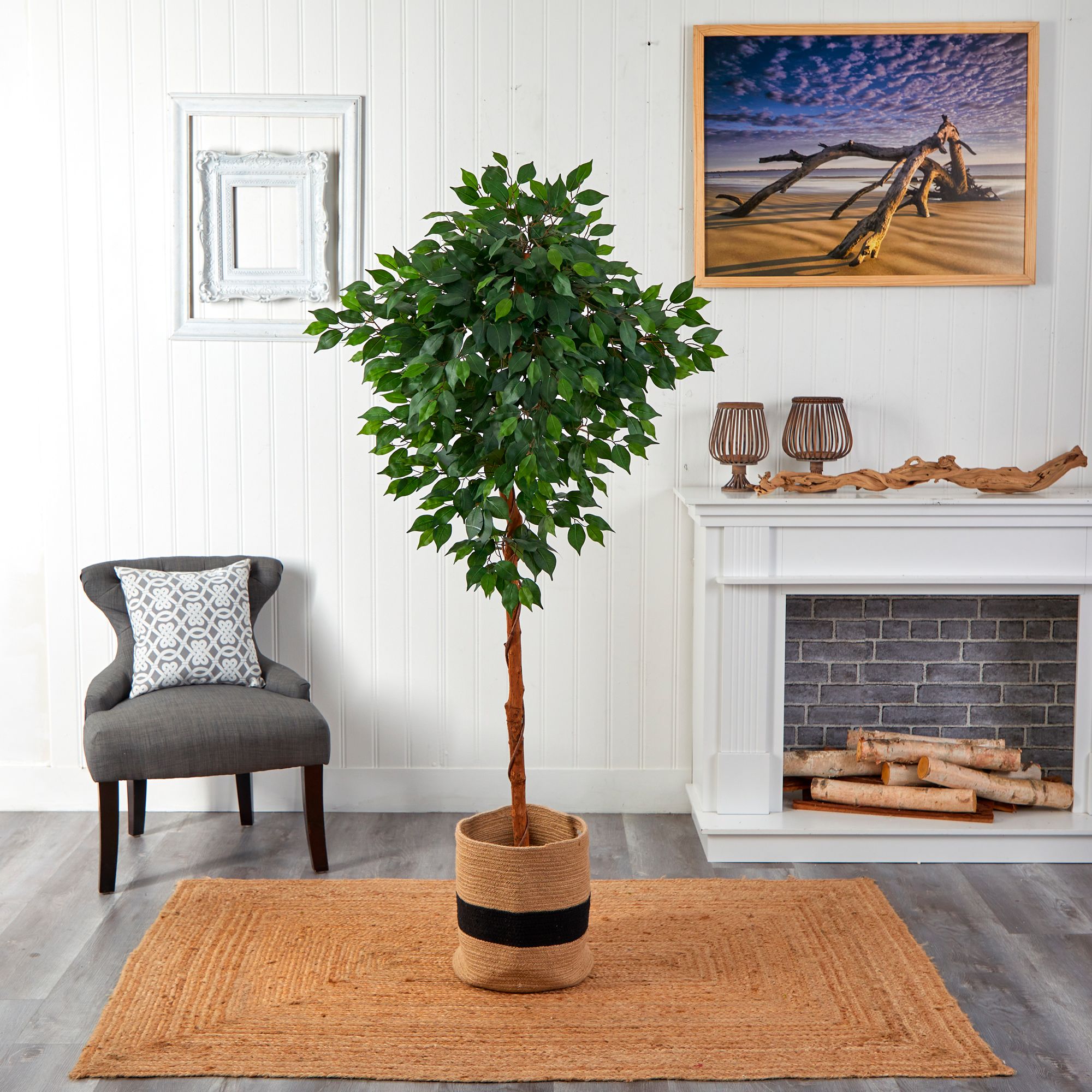 Image 4 6ft. Artificial Ficus Tree with Handmade Jute & Cotton Basket more views