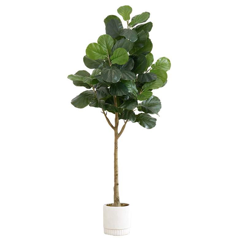 Image 1 6ft. Artificial Fiddle Leaf Fig Tree with White Decorative Planter
