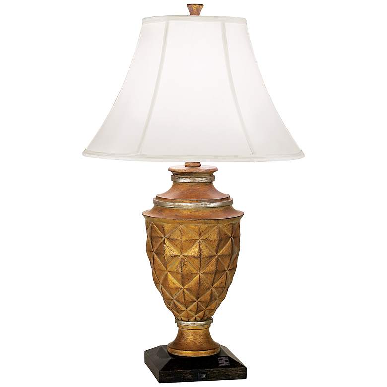 Image 1 6T318 - Gold Patterned Table Lamp w/Work Station Base