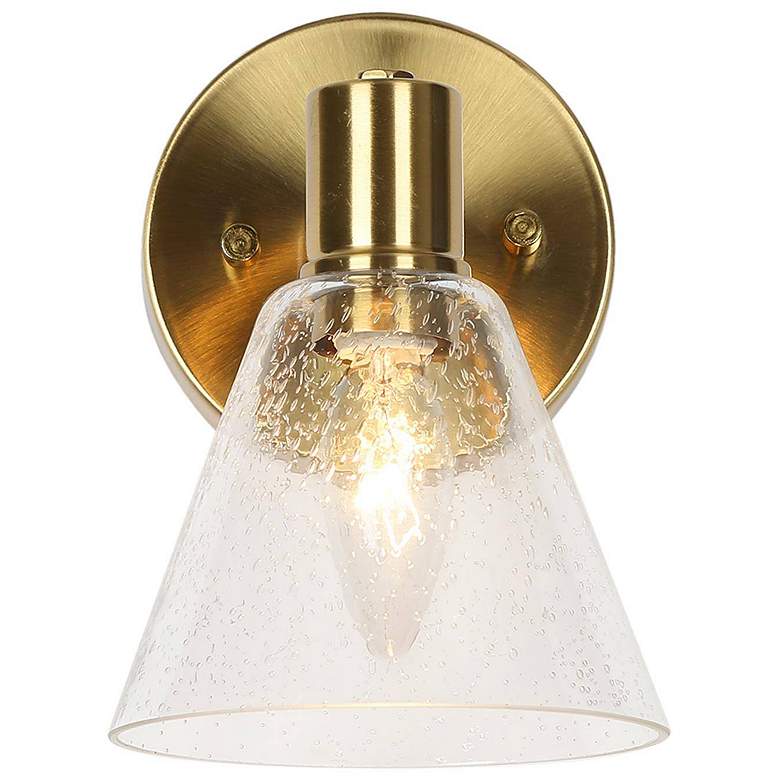 Image 1 7.1" High Brass Bell-Shaped 1-Light Wall Sconce with Clear Glass Shade