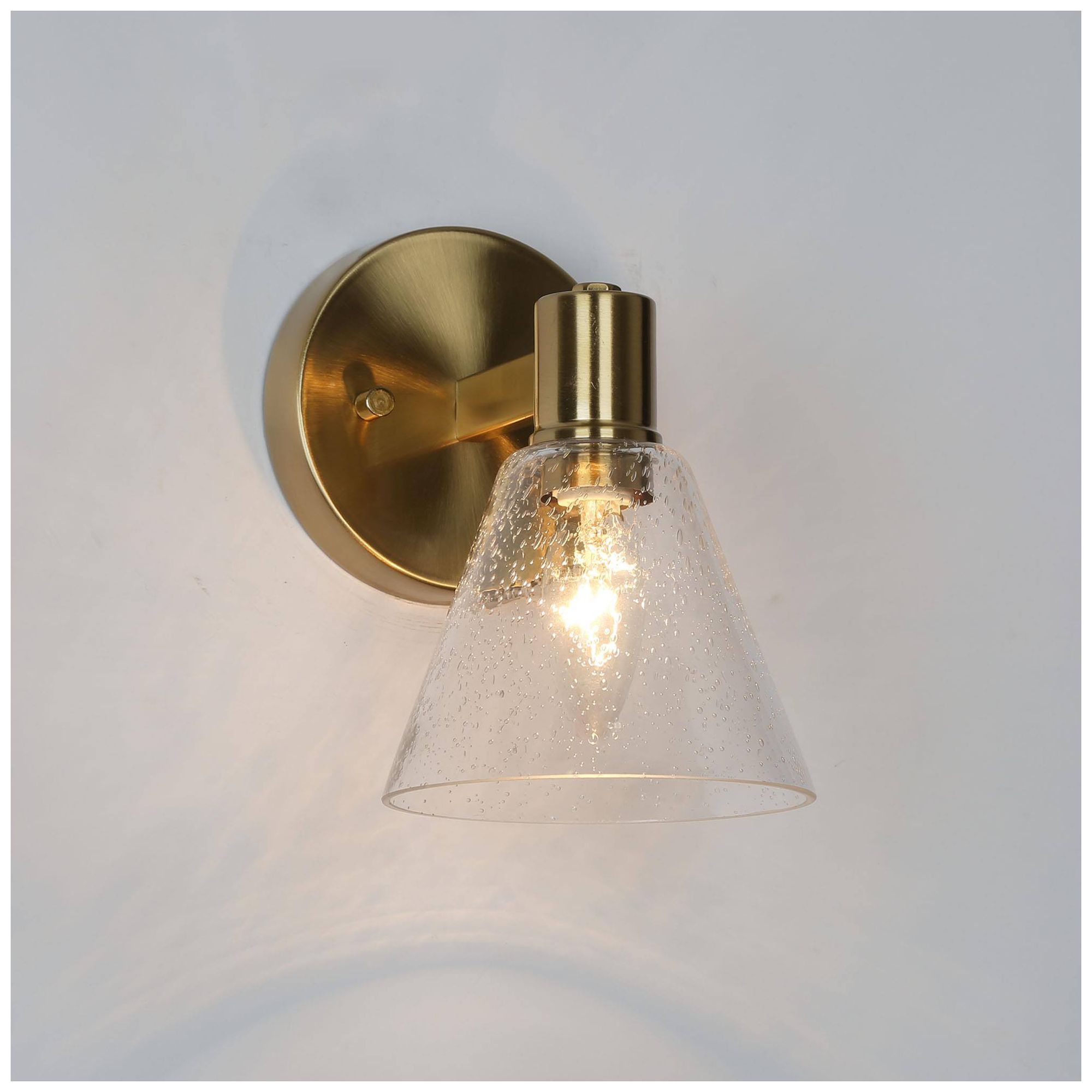 Image 2 7.1" High Brass Bell-Shaped 1-Light Wall Sconce with Clear Glass Shade more views