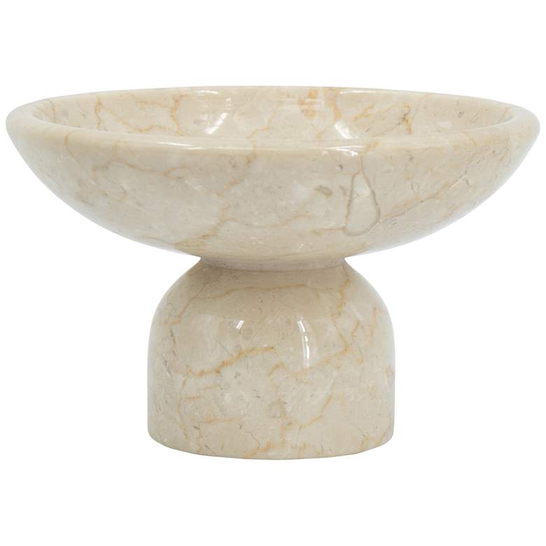 Image 1 7.1" Wide Cream Round Marble Pedestal Fruit Bowl