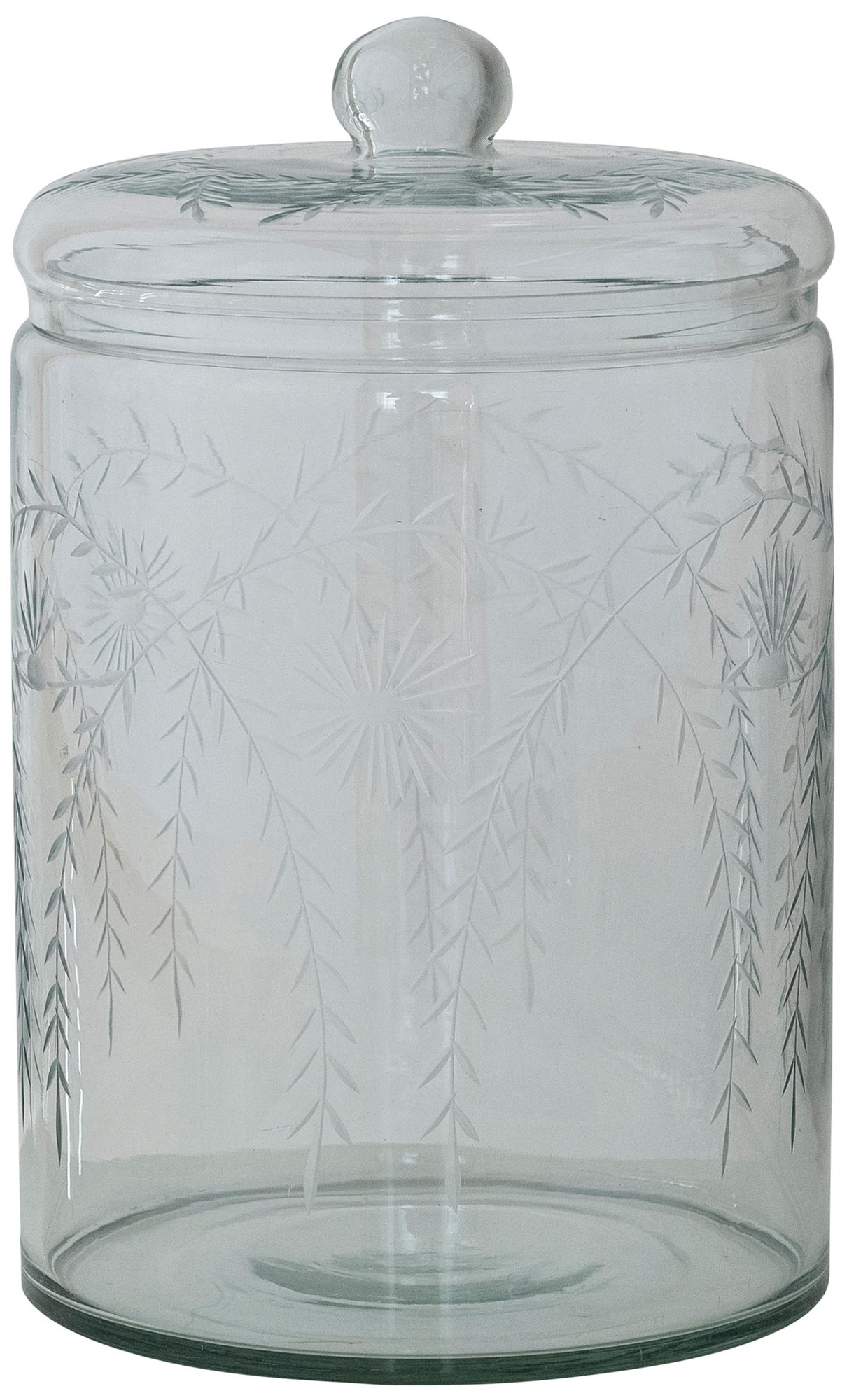 Image 2 7.25 Quart Hand-Blown Glass Jar with Etched Botanical Design and Lid, Clear
