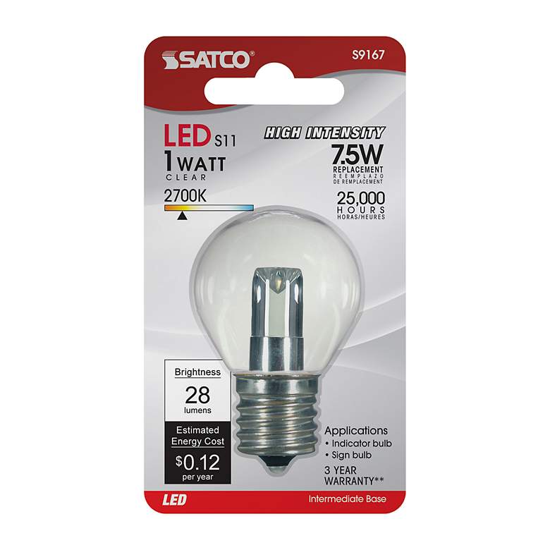 Image 3 7.5W Equivalent Satco Clear 1W LED Non-Dimmable Intermediate more views