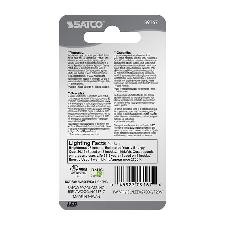 Image 4 7.5W Equivalent Satco Clear 1W LED Non-Dimmable Intermediate more views