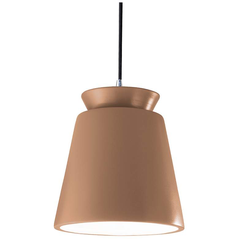 Image 1 7.75"W Chrome Accented Adobe Small Trapezoid Black Cord LED Pendant