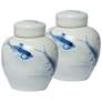 7.9" High Gloss Blue and White Koi Jars with Lids - Set of 3