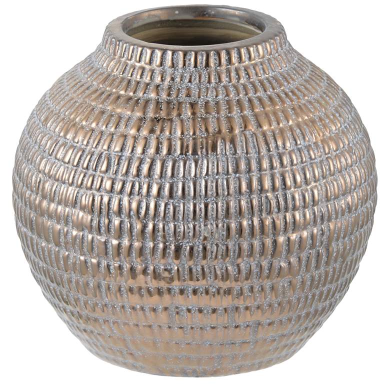 Image 1 7.9 inch Metallic Bronze Tribal Chic Ceramic Pot