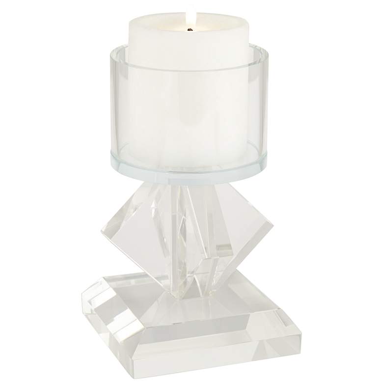Image 2 7 1/2" High Diamond Stack Shiny Clear Glass Pillar Candle Holder