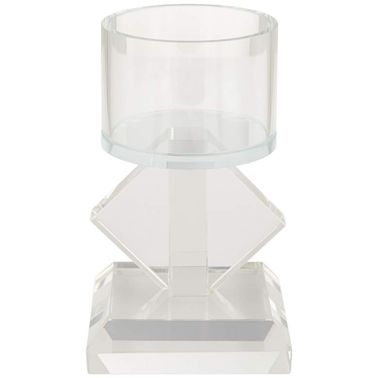 Image 4 7 1/2 inch High Diamond Stack Shiny Clear Glass Pillar Candle Holder more views