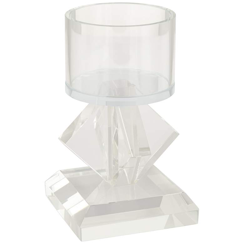 Image 5 7 1/2" High Diamond Stack Shiny Clear Glass Pillar Candle Holder more views