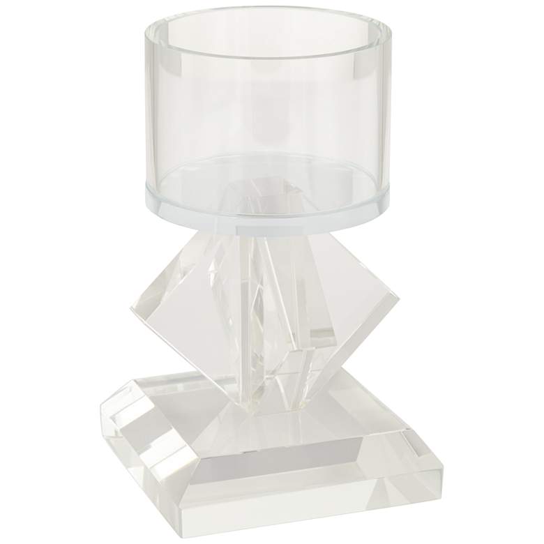 Image 6 7 1/2" High Diamond Stack Shiny Clear Glass Pillar Candle Holder more views