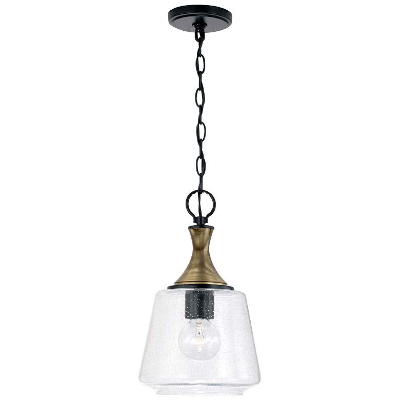 Image 1 7" W x 14" H 1-Light Pendant in Matte Black with Diamond Embossed