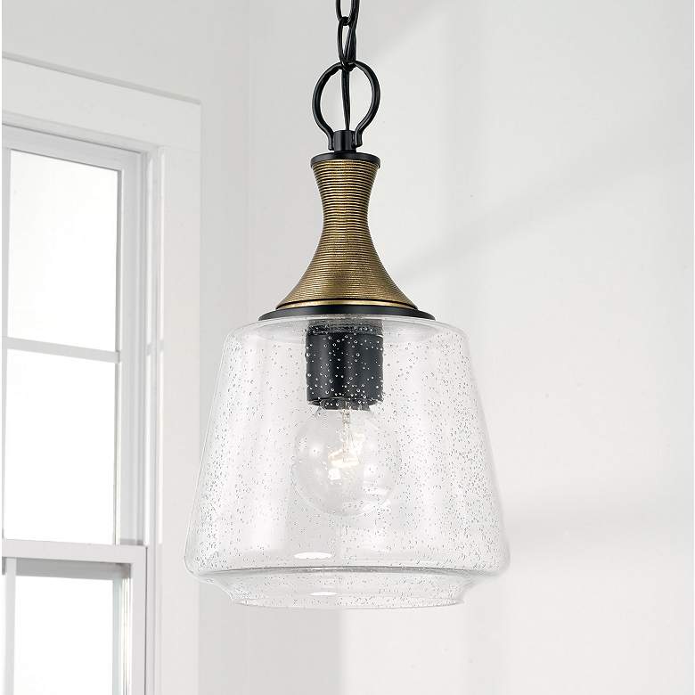 Image 3 7" W x 14" H 1-Light Pendant in Matte Black with Diamond Embossed more views