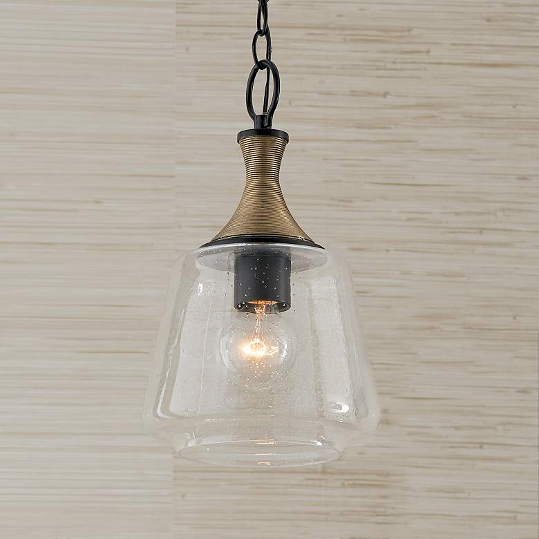 Image 4 7" W x 14" H 1-Light Pendant in Matte Black with Diamond Embossed more views