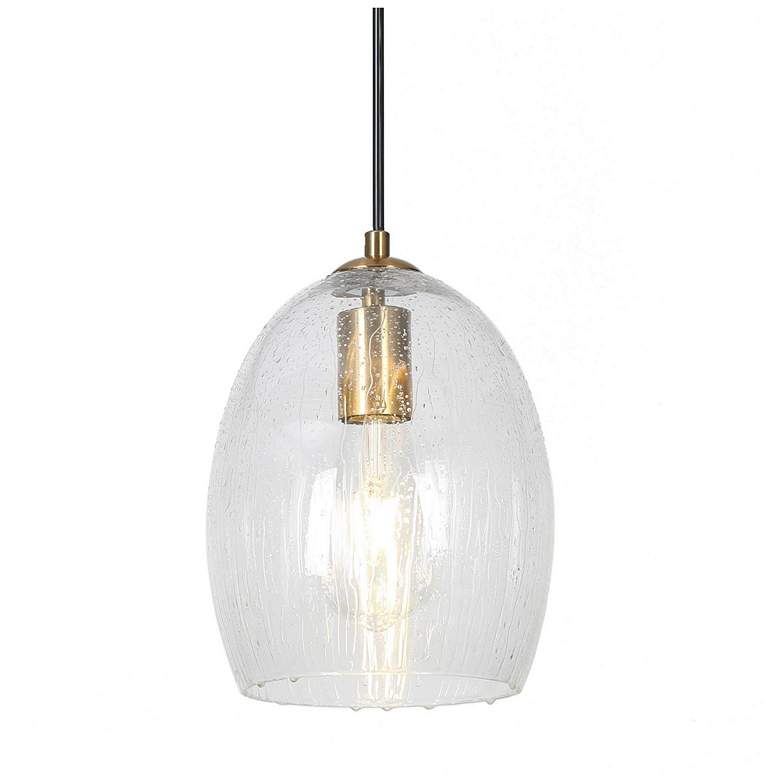 Image 1 7" Wide Brass And Teardrop Glass Mini Pendant