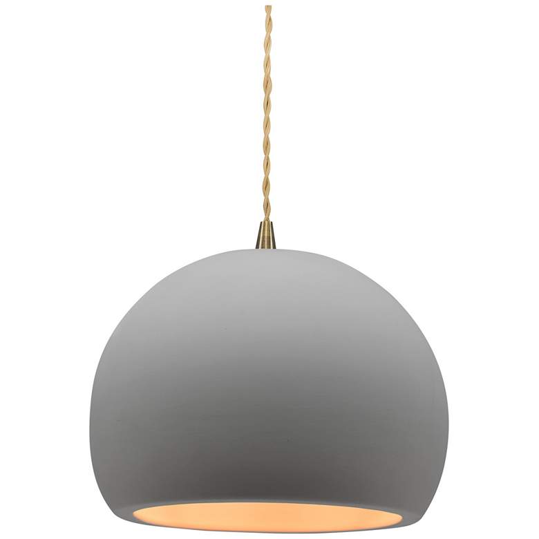 Image 1 7"W Bisque Frame Antique Brass Small Globe Beige Twisted LED Pendant