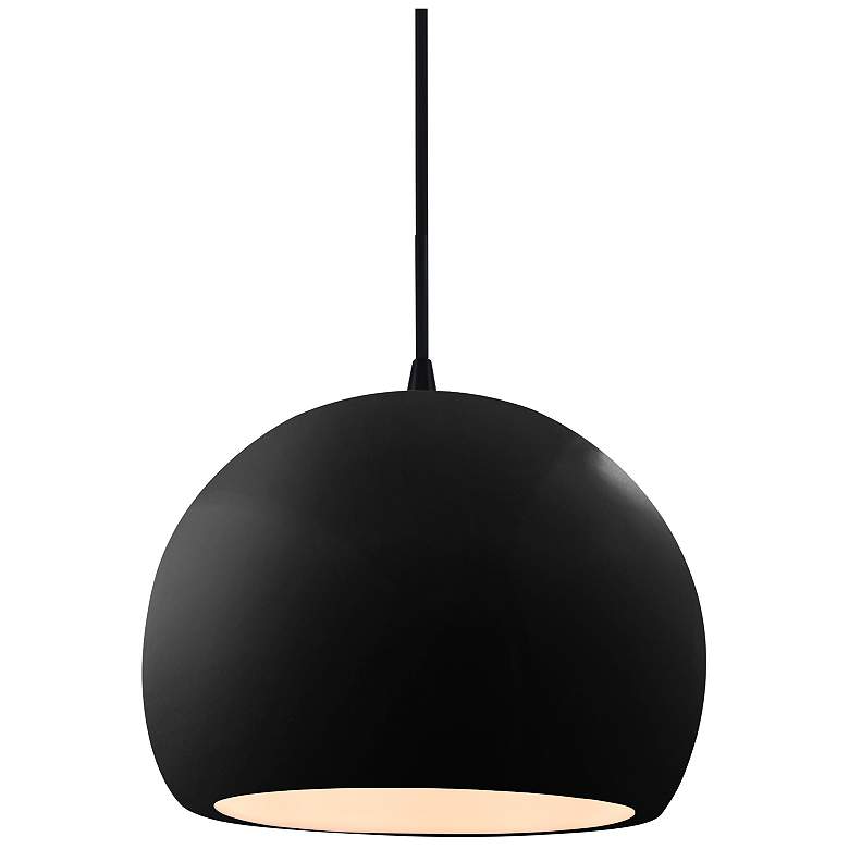 Image 1 7"W Gloss Black Frame Matte Black Small Globe Black Cord LED Pendant