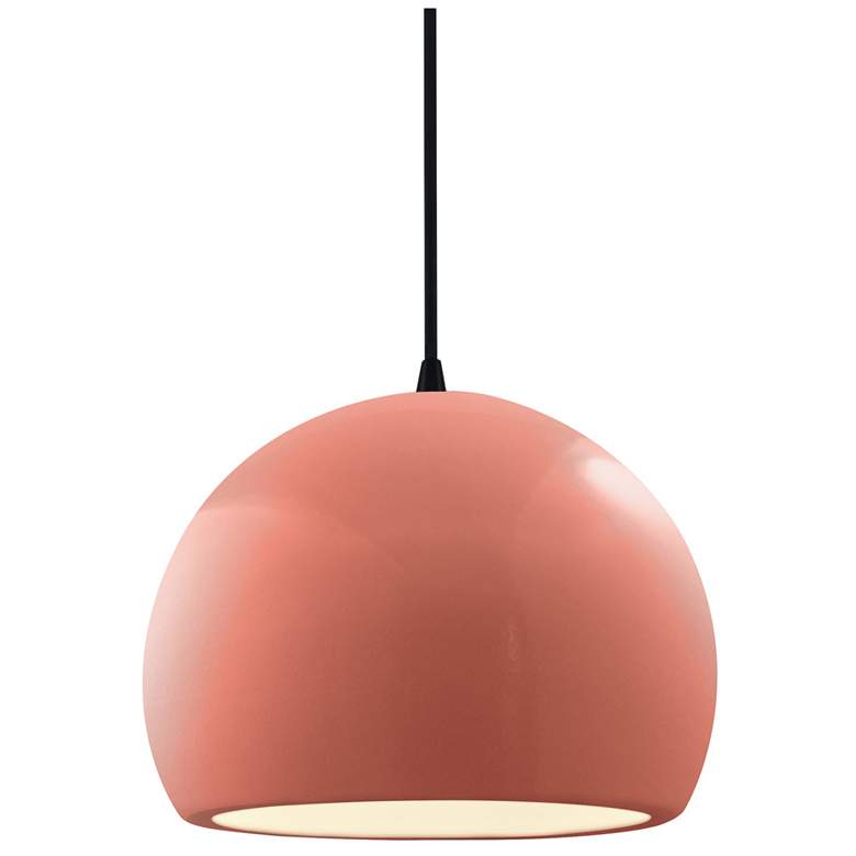 Image 1 7"W Gloss Blush Frame Matte Black Small Globe Black Cord LED Pendant