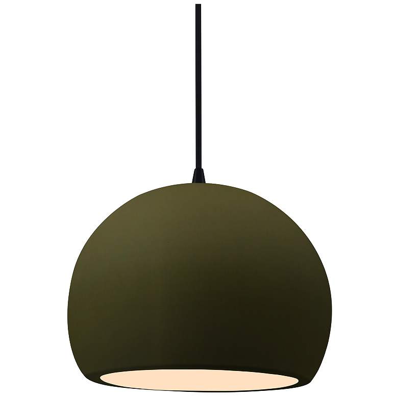 Image 1 7"W Matte Green Frame Matte Black Small Globe Black Cord LED Pendant