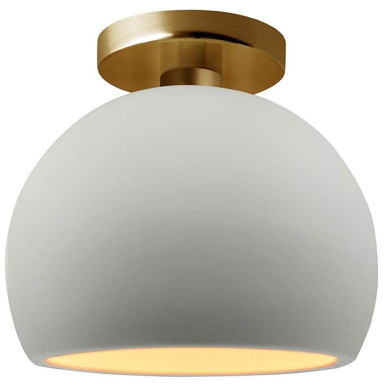 Image 1 7"W Matte White/Gold Frame Brushed Brass Small Globe LED Semi.Flush