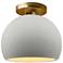 7"W Matte White/Gold Frame Brushed Brass Small Globe LED Semi.Flush