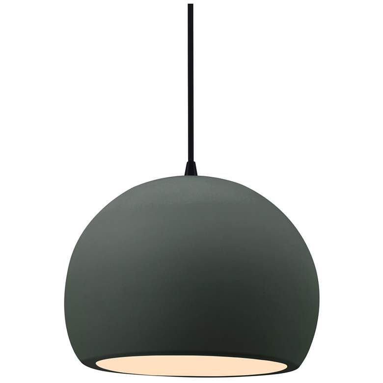 Image 1 7"W Pewter Green Frame Matte Black Small Globe Black Cord LED Pendant