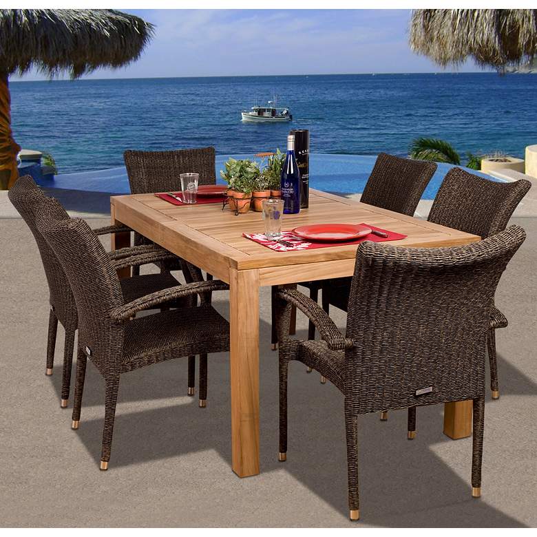 Image 1 7-Piece Teak/Wicker Kelton Outdoor Dining Set