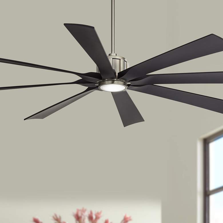 Image 1 70 inch Defender Nickel and Black Damp Rated LED Ceiling Fan with Remote