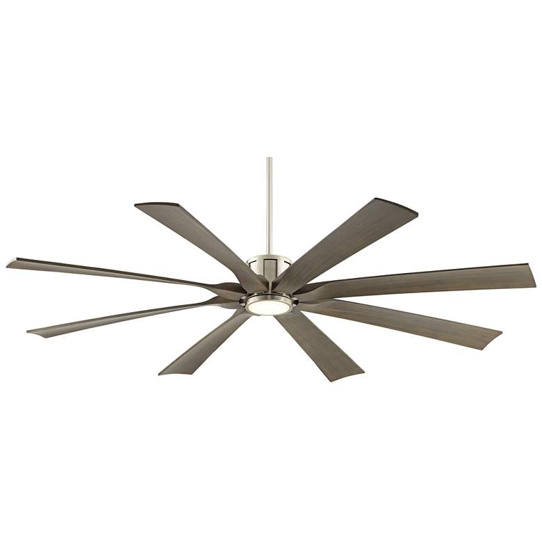 Image 2 70 inch Defender Nickel and Oak Damp Rated LED Ceiling Fan with Remote
