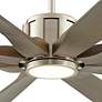 70" Defender Nickel and Oak Damp Rated LED Ceiling Fan with Remote