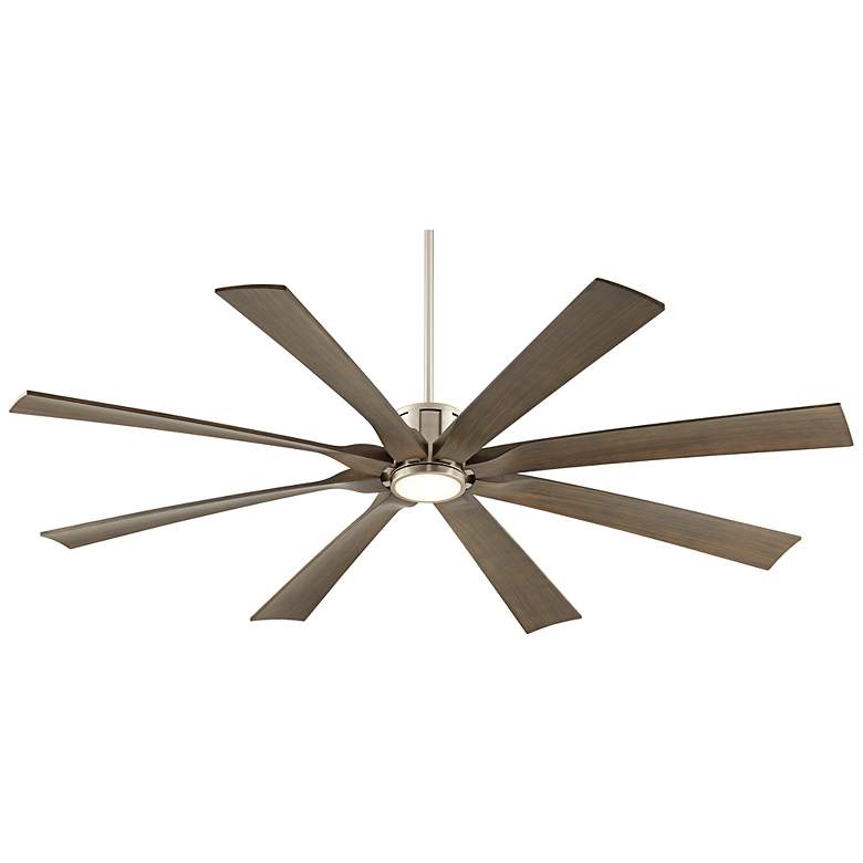 Image 7 70" Defender Nickel and Oak Damp Rated LED Ceiling Fan with Remote more views