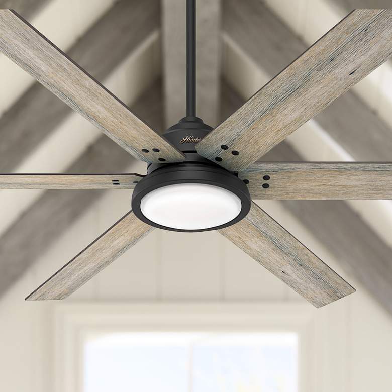 Image 1 70" Hunter Warrant Matte Black LED DC Ceiling Fan with Wall Control