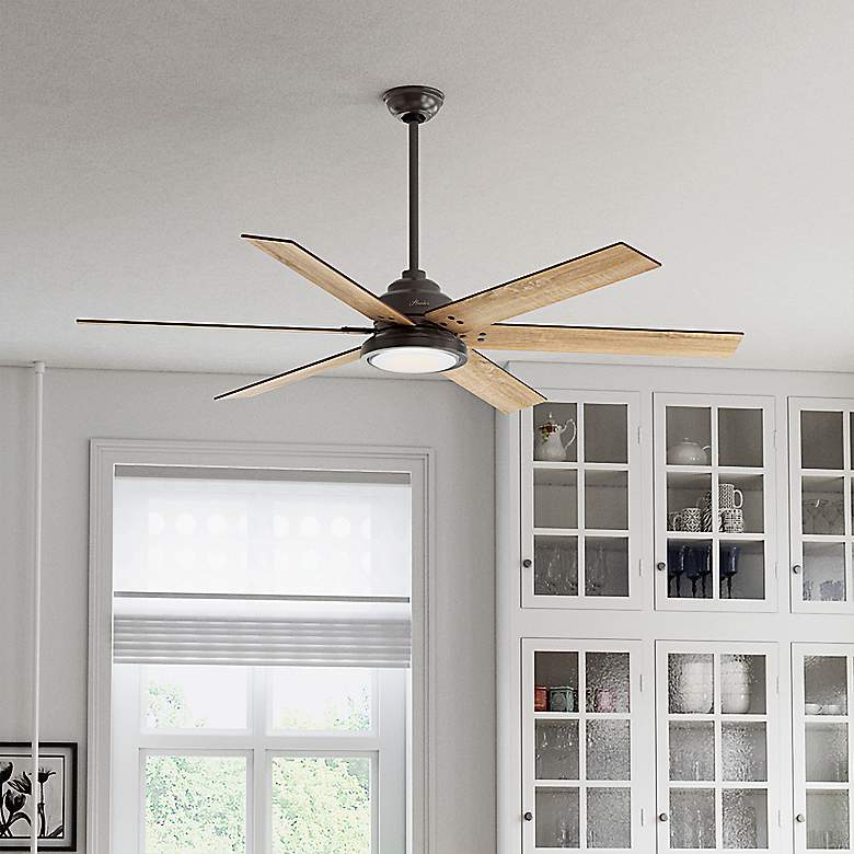 Image 1 70 inch Hunter Warrant Noble Bronze LED DC Ceiling Fan with Wall Control