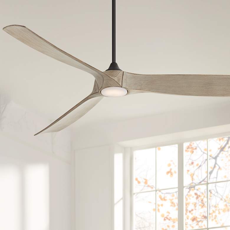 Image 1 70" Kona Wind Black-Distressed White Oak LED DC Damp Ceiling Fan