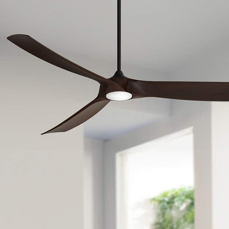 Image 1 70" Kona Wind Black-Walnut LED DC Damp Rated Ceiling Fan with Remote