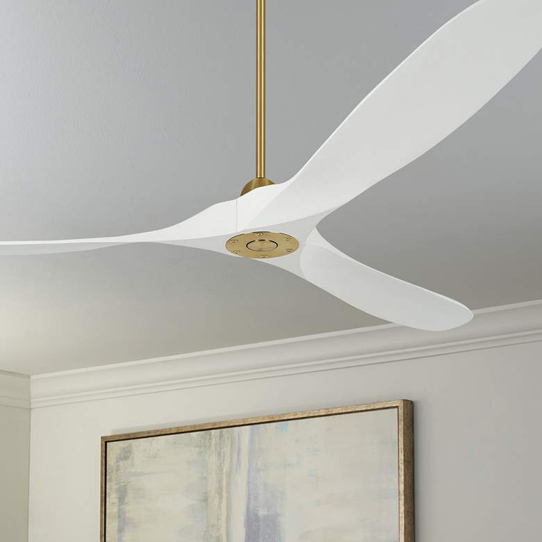 Image 1 70" Maverick Brass and White Modern Large Damp Ceiling Fan with Remote